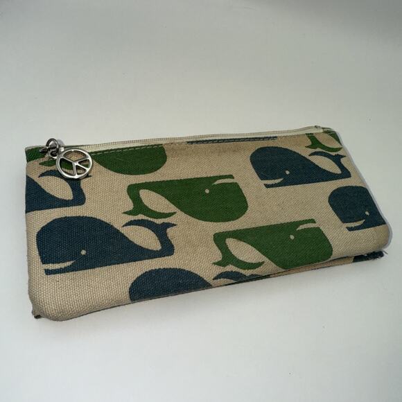 Bungalow 360 Women's Canvas Wristlet Navy Blue Green Whale Vegan Clutch Wallet - Picture 2 of 8